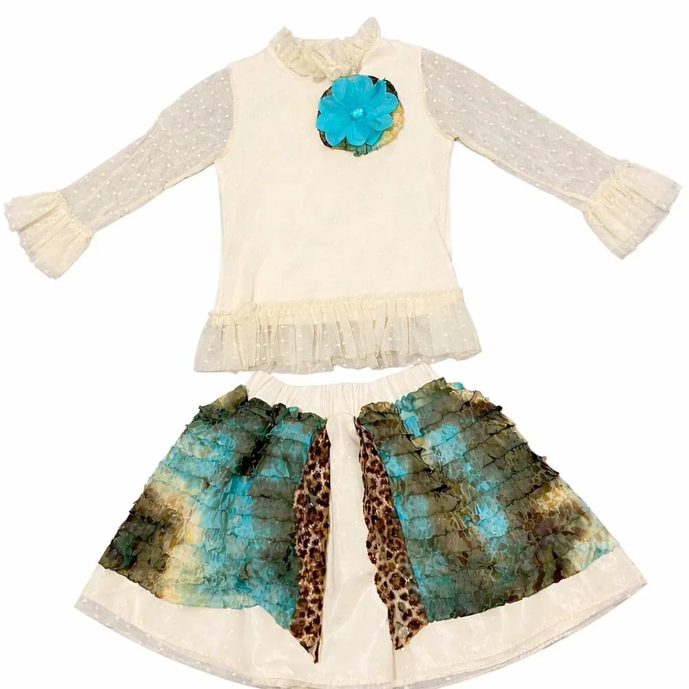 Haute Baby 2pc Girls Skirt Outfit Ivory Tulle Netting & Ruffles Easter NWOT sz 4